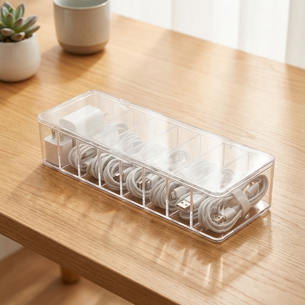 Dust-Proof Cable Organizer Box – Keep Your Desk Clean & Tangle-Free