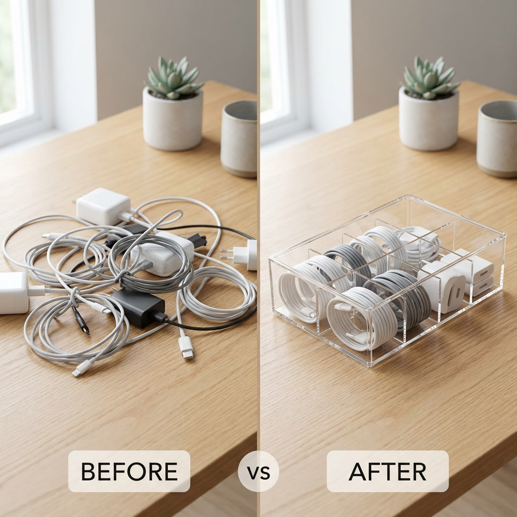 Dust-Proof Cable Organizer Box – Keep Your Desk Clean & Tangle-Free