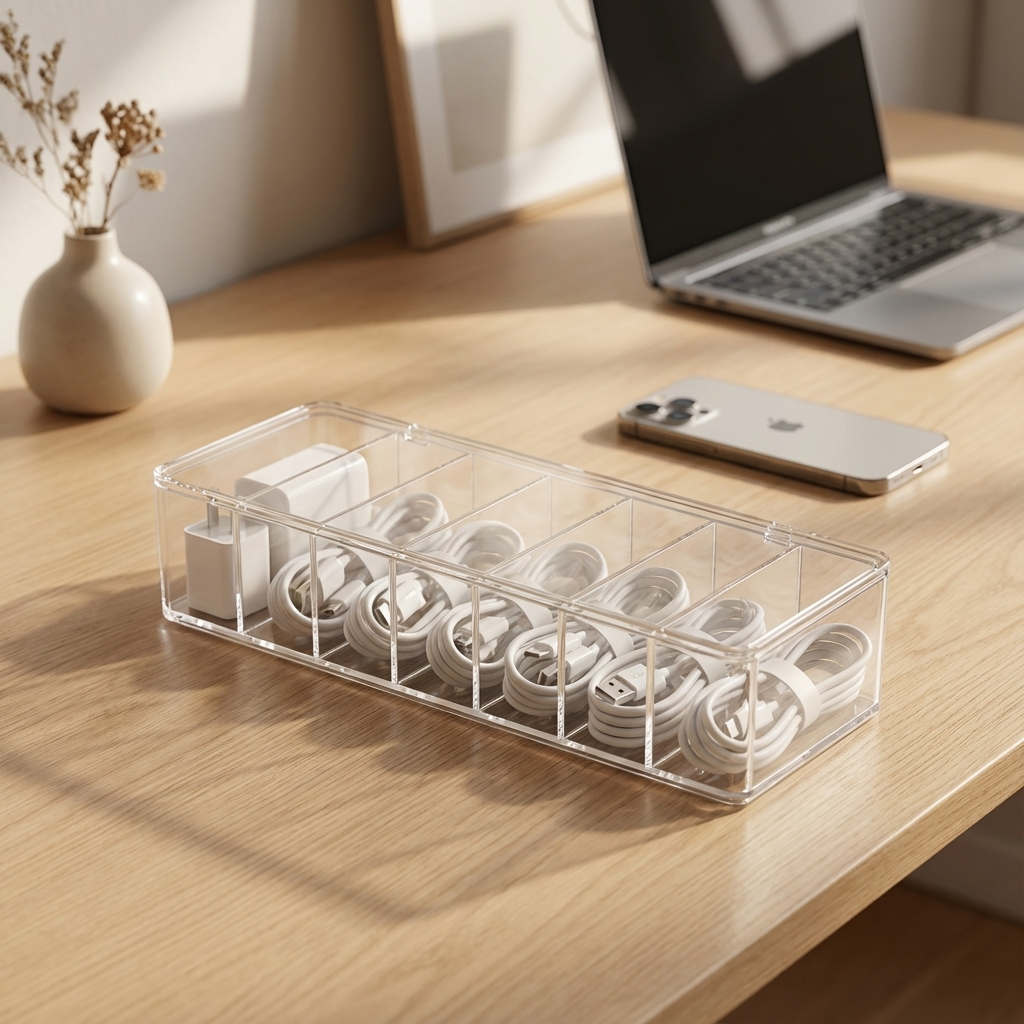 Dust-Proof Cable Organizer Box – Keep Your Desk Clean & Tangle-Free